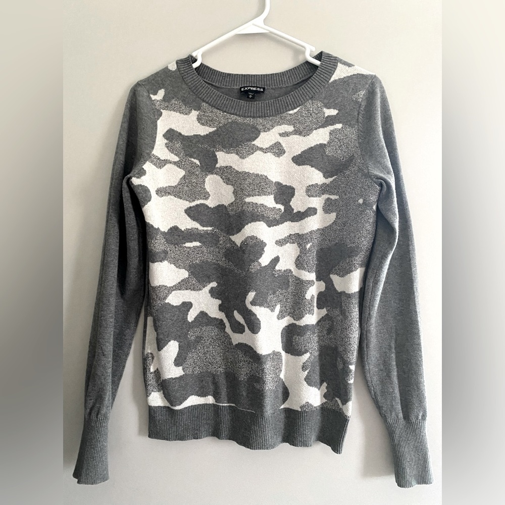 Express Gray Shimmer Camo Sweater